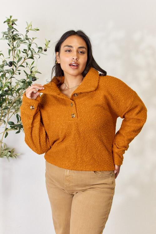 Women's Culture Code Full Size Half Button Turtleneck Sweatshirt