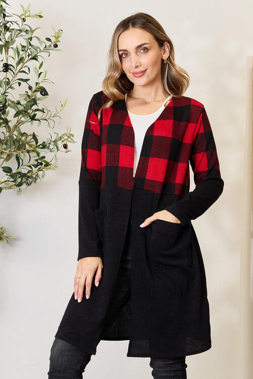 Women's Heimish Full Size Plaid Open Front Cardigan