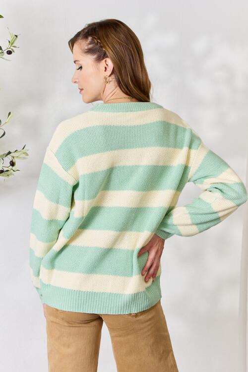 Women's Sew In Love Full Size Contrast Striped Round Neck Sweater