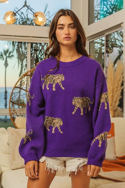 Women's BiBi Tiger Pattern Long Sleeve Sweater