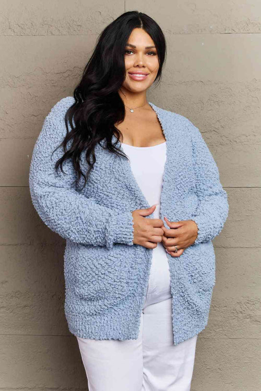 Women's Zenana Falling For You Full Size Open Front Popcorn Cardigan