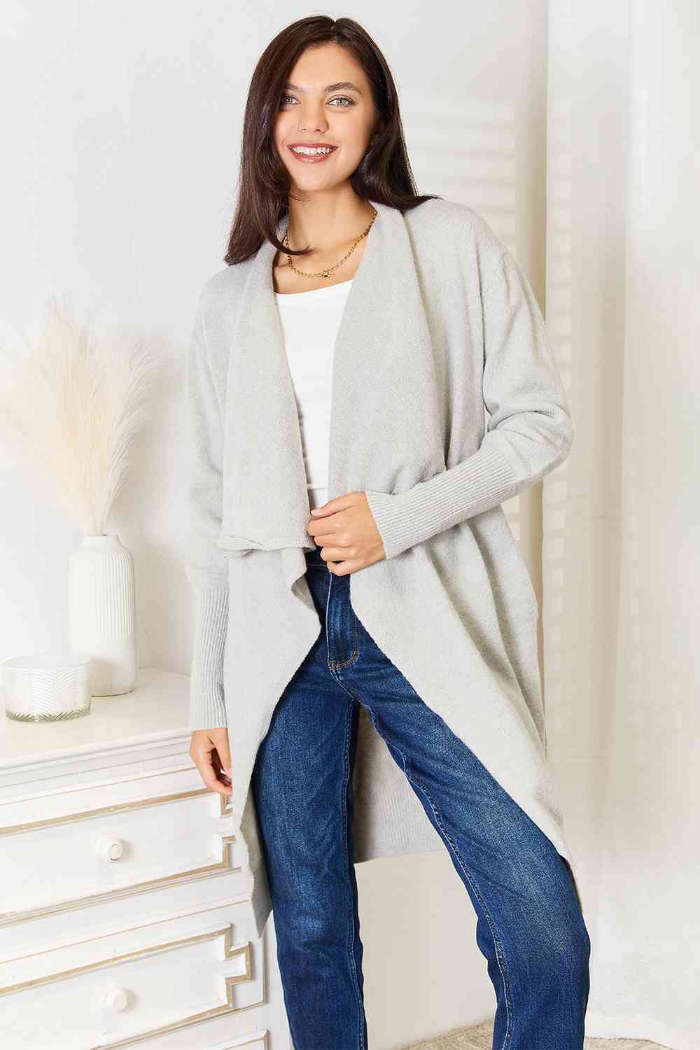 Women's Double Take Open Front Duster Cardigan with Pockets