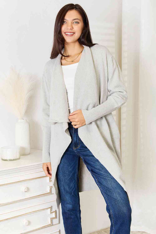 Women's Double Take Open Front Duster Cardigan with Pockets