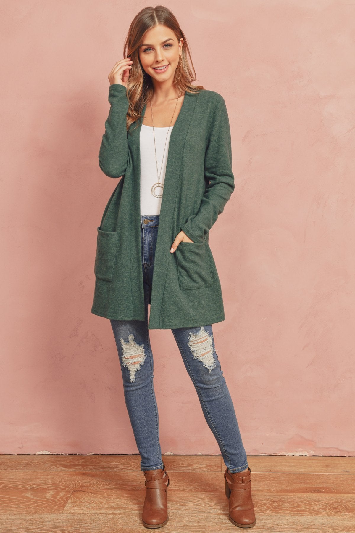 Women's  Brushed Melange Open Front Cardigan