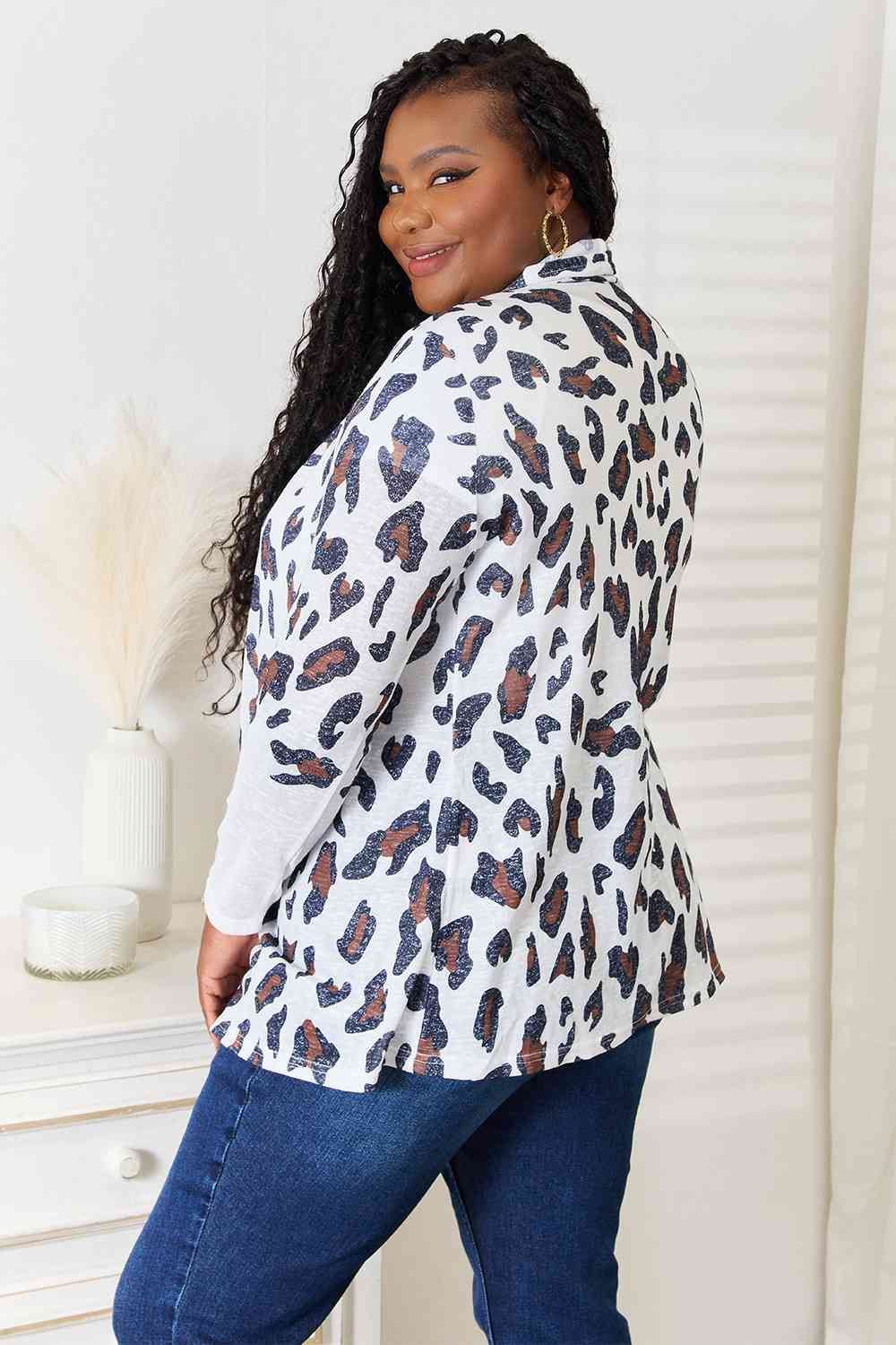 Women's Double Take Leopard Long Sleeve Cardigan