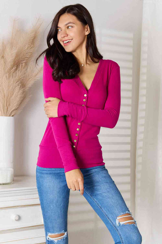 Women's Zenana Full Size V-Neck Long Sleeve Cardigan