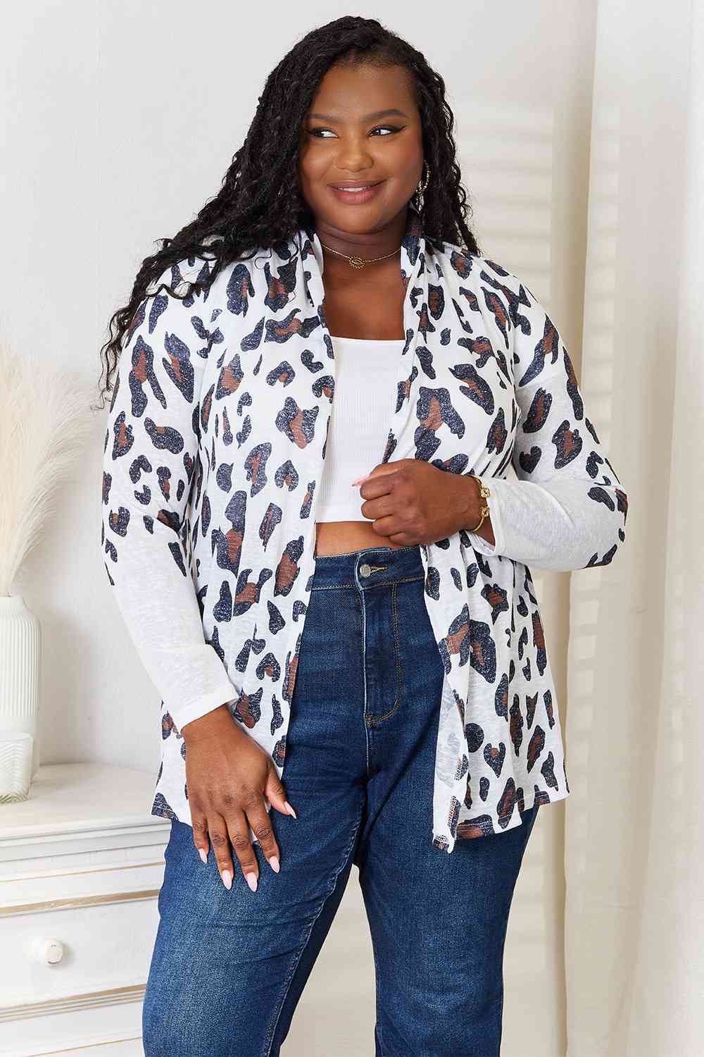 Women's Double Take Leopard Long Sleeve Cardigan