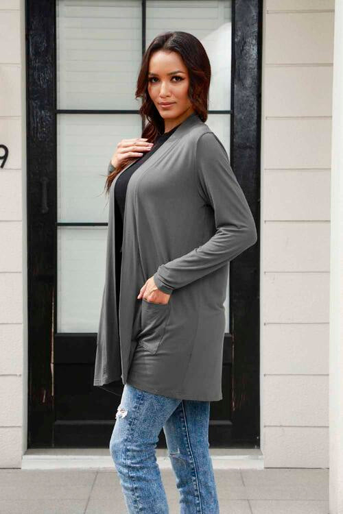 Women's Basic Bae Full Size Open Front Long Sleeve Cardigan with Pockets