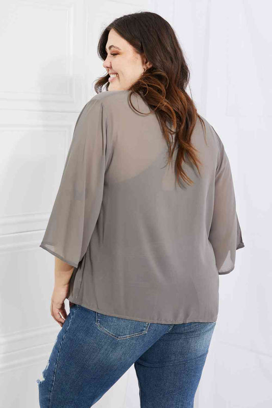 Melody Just Breathe Full Size Chiffon Kimono in Grey