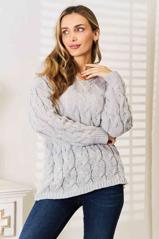 Women's Woven Right Cable-Knit Hooded Sweater