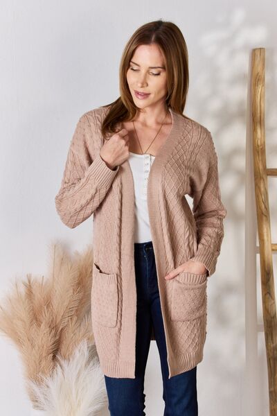 Women's Hailey & Co Full Size Cable-Knit Pocketed Cardigan