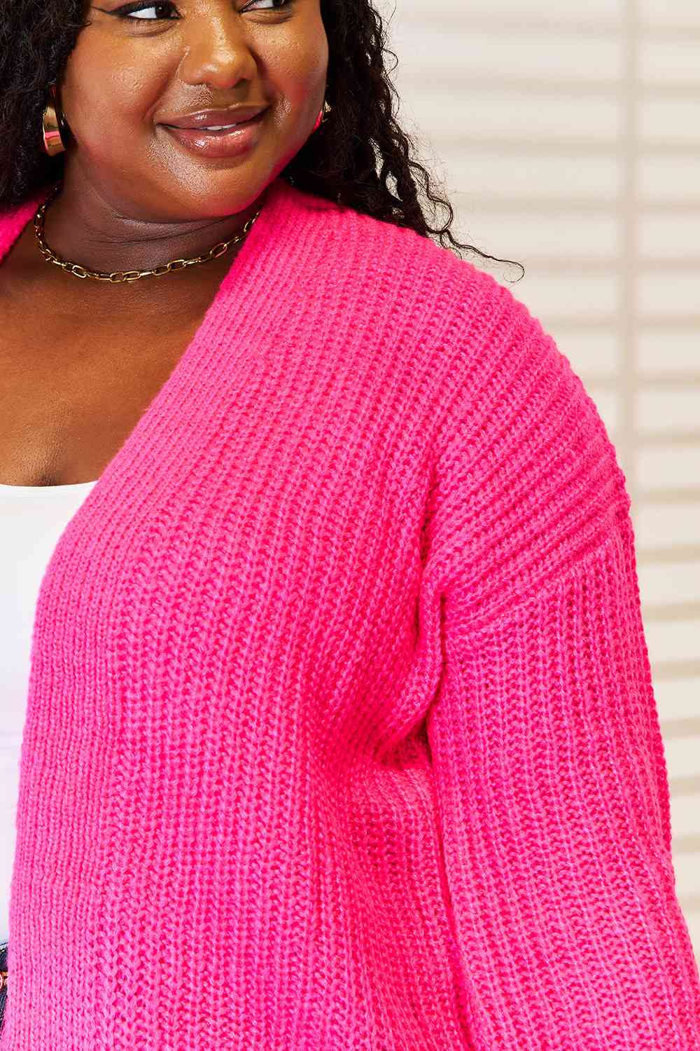 Women's Woven Right Rib-Knit Open Front Drop Shoulder Cardigan