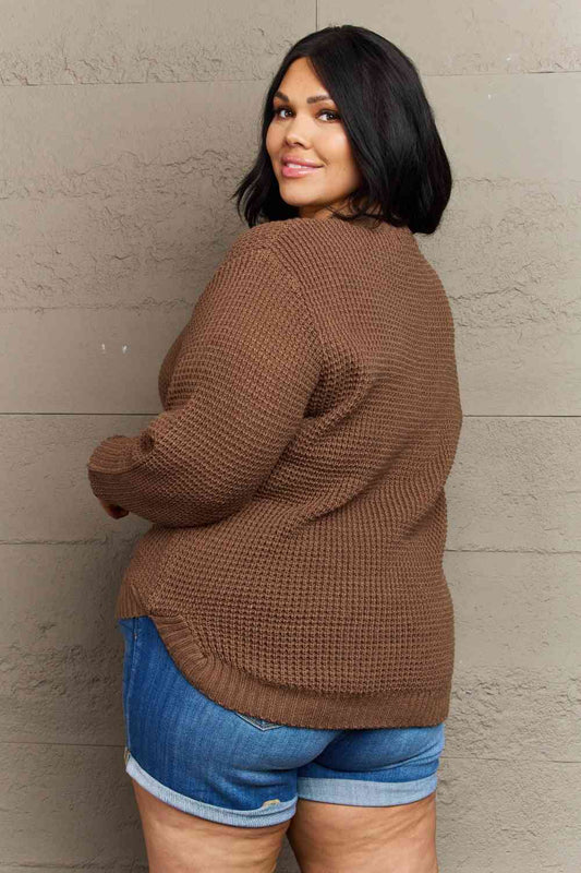 Women's Zenana Breezy Days Plus Size High Low Waffle Knit Sweater