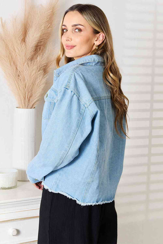 Women's Double Take Dropped Shoulder Raw Hem Denim Jacket